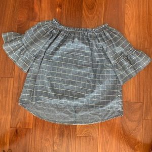 Blue and White Plaid Off-the-Shoulder Top